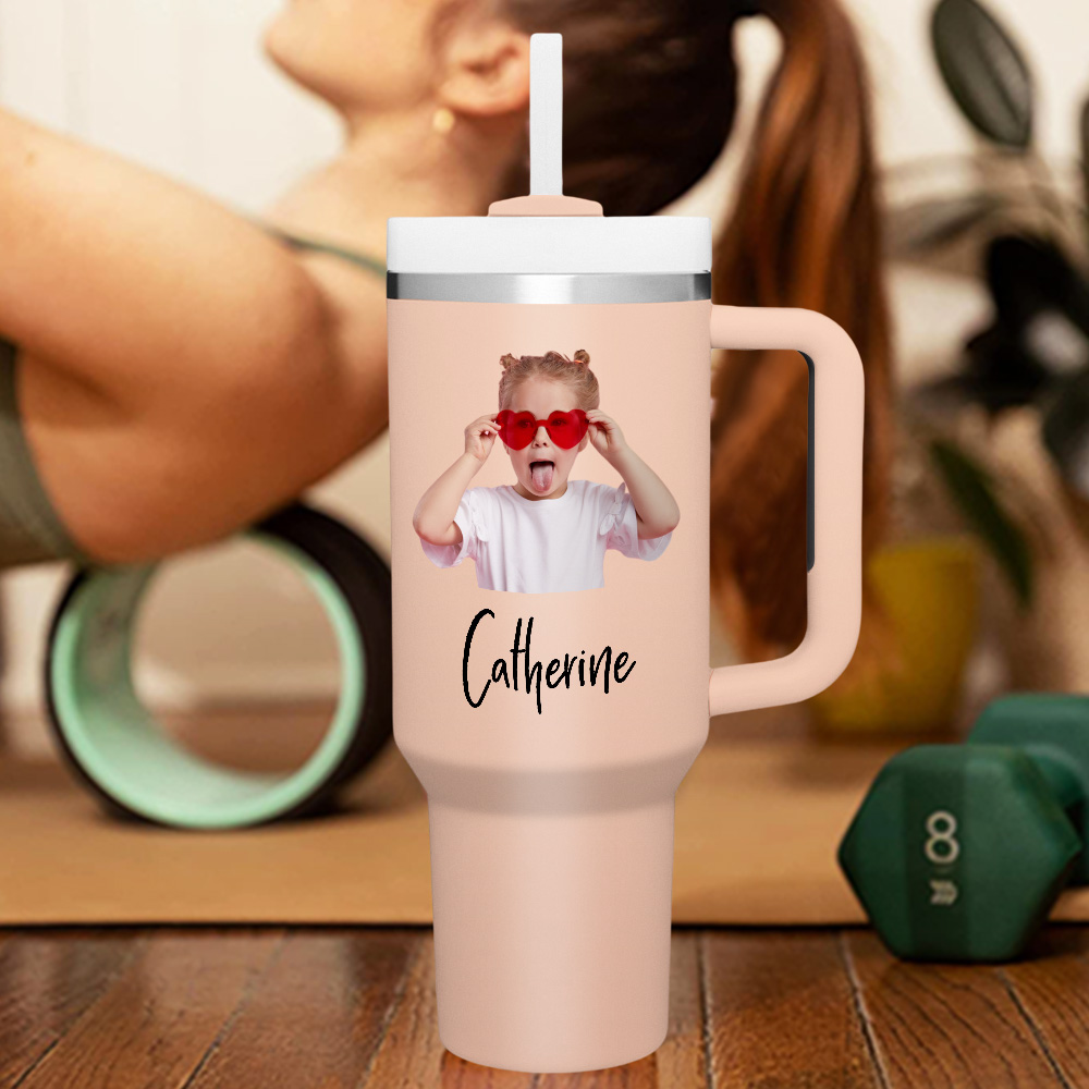 Personalized Text 40oz Insulated Mug with Handle and Straw Stainless Steel Custom Travel Cup Gift for Family Friends Couples-Blongser
