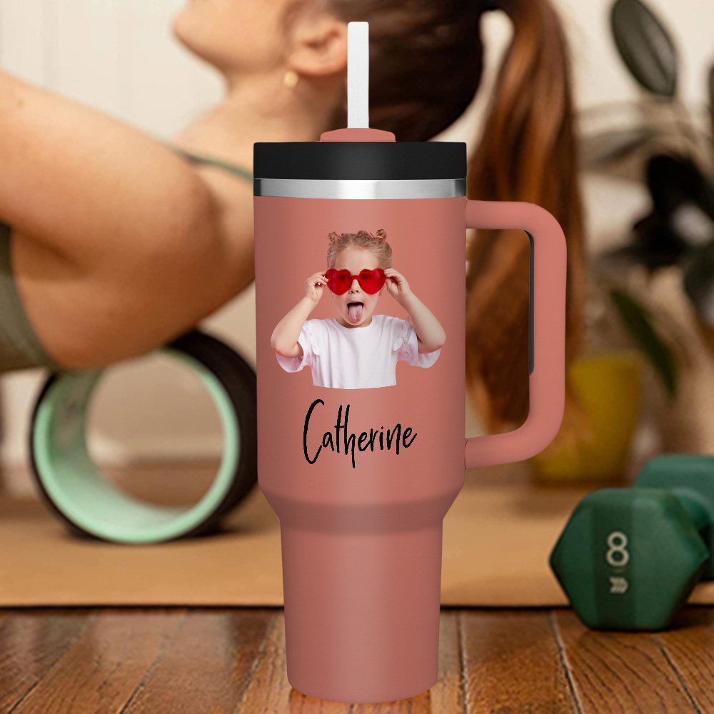 Personalized Text 40oz Insulated Mug with Handle and Straw Stainless Steel Custom Travel Cup Gift for Family Friends Couples-Blongser