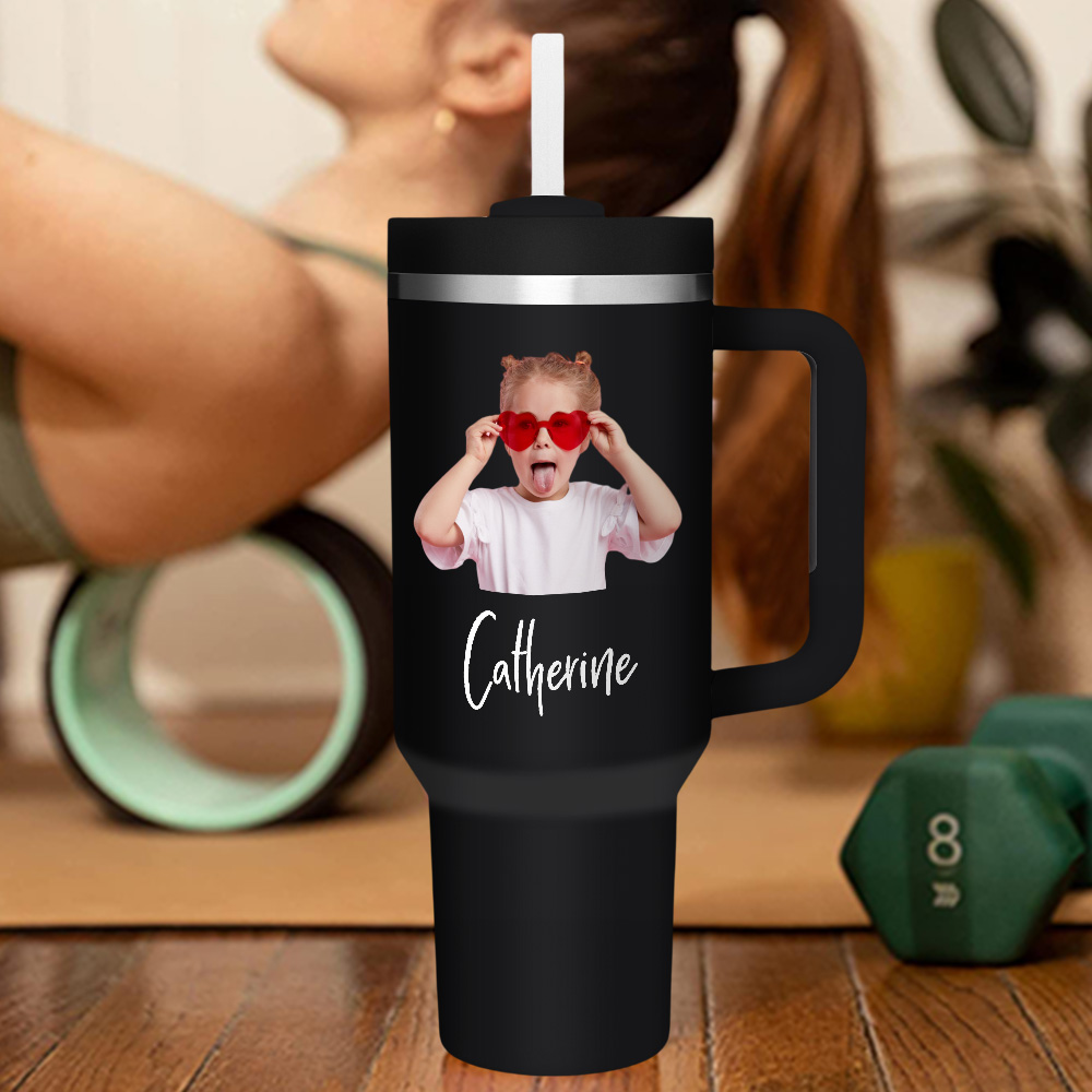 Personalized Text 40oz Insulated Mug with Handle and Straw Stainless Steel Custom Travel Cup Gift for Family Friends Couples-Blongser