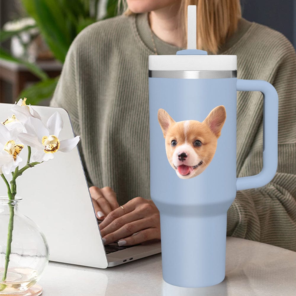 Custom Face 40oz Insulated Mug with Handle and Straw Stainless Steel Custom Travel Cup Gift for Family Friends Couples-Blongser