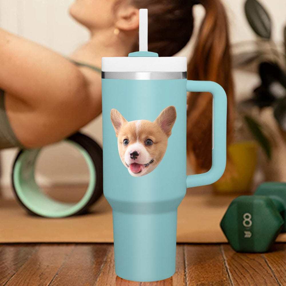 Custom Face 40oz Insulated Mug with Handle and Straw Stainless Steel Custom Travel Cup Gift for Family Friends Couples-Blongser