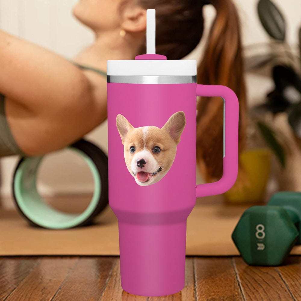 Custom Face 40oz Insulated Mug with Handle and Straw Stainless Steel Custom Travel Cup Gift for Family Friends Couples-Blongser