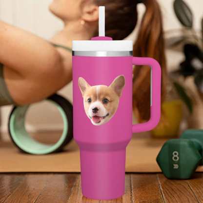 Custom Face 40oz Insulated Mug with Handle and Straw Stainless Steel Custom Travel Cup Gift for Family Friends Couples-Blongser