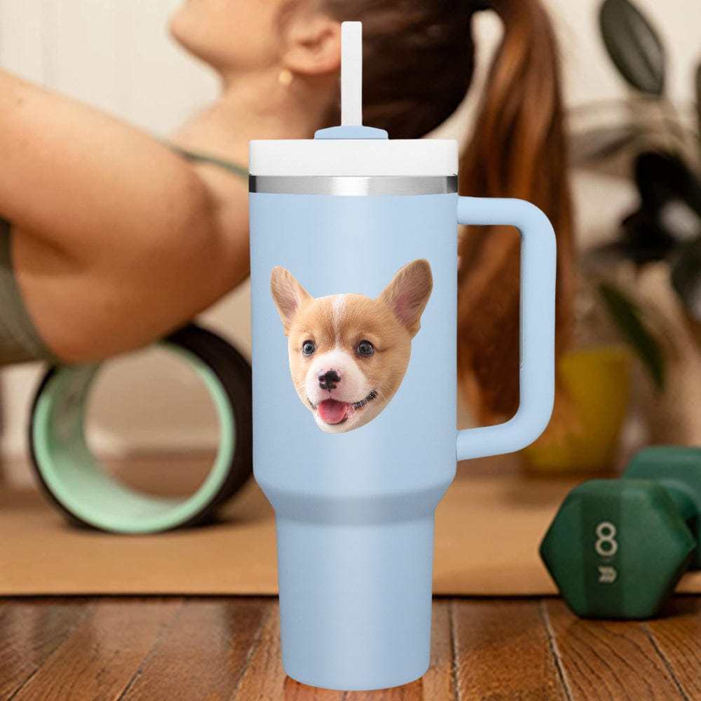 Custom Face 40oz Insulated Mug with Handle and Straw Stainless Steel Custom Travel Cup Gift for Family Friends Couples-Blongser