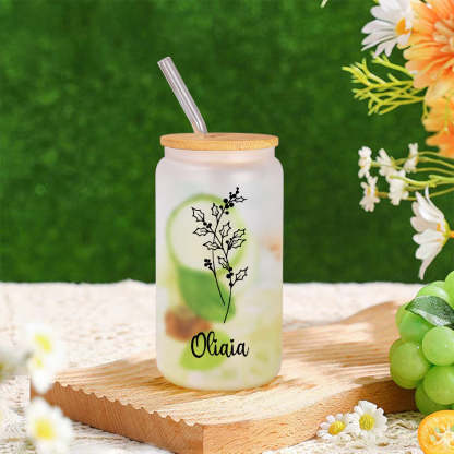 Personalized Name Frosted Can Glass with Birth Flower Custom Can Glass with Straw Gift for Mother Friends Family Bridesmaid-Blongser