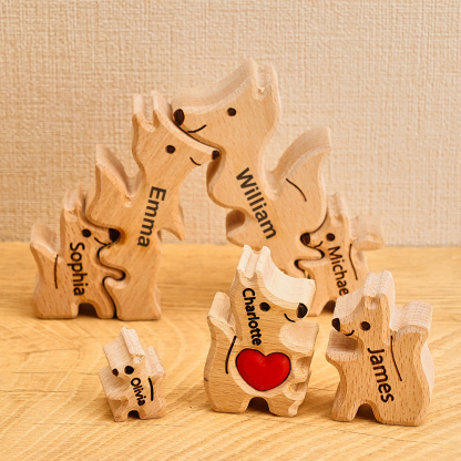 Puzzle In Legno Per Famiglie Di Volpi Con Nomi Personalizzati, Regali Per L'inaugurazione Della Casa-Blongser