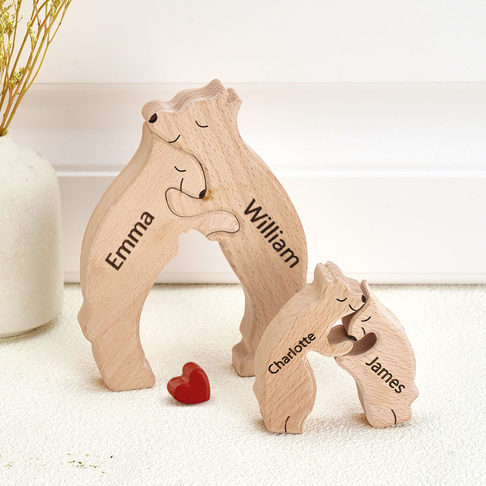 Puzzle Personalizzato Per Famiglie Con Orsi In Legno, Nomi Personalizzati, Regali Per Decorazioni Per La Casa-Blongser