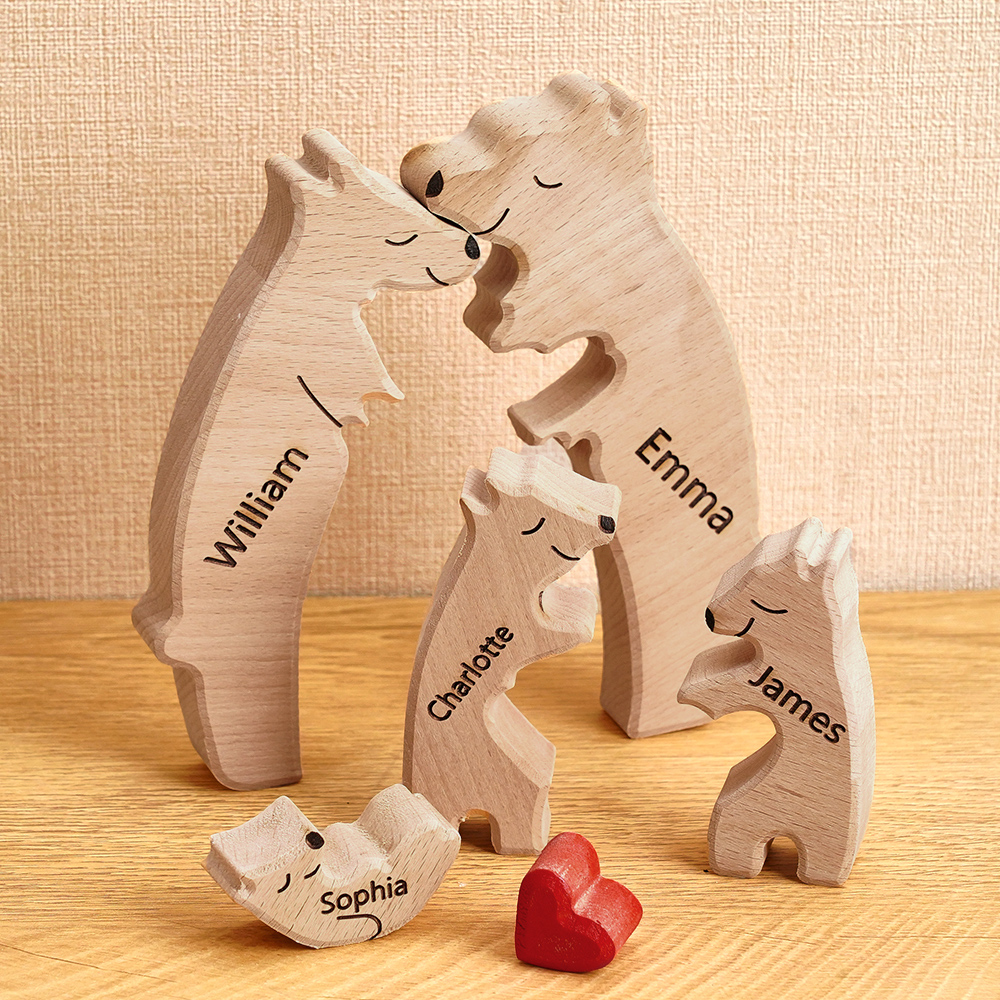 Puzzle Personalizzato Per Famiglie Con Orsi In Legno, Nomi Personalizzati, Regali Per Decorazioni Per La Casa-Blongser