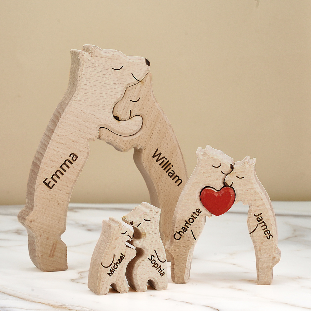 Puzzle Personalizzato Per Famiglie Con Orsi In Legno, Nomi Personalizzati, Regali Per Decorazioni Per La Casa-Blongser