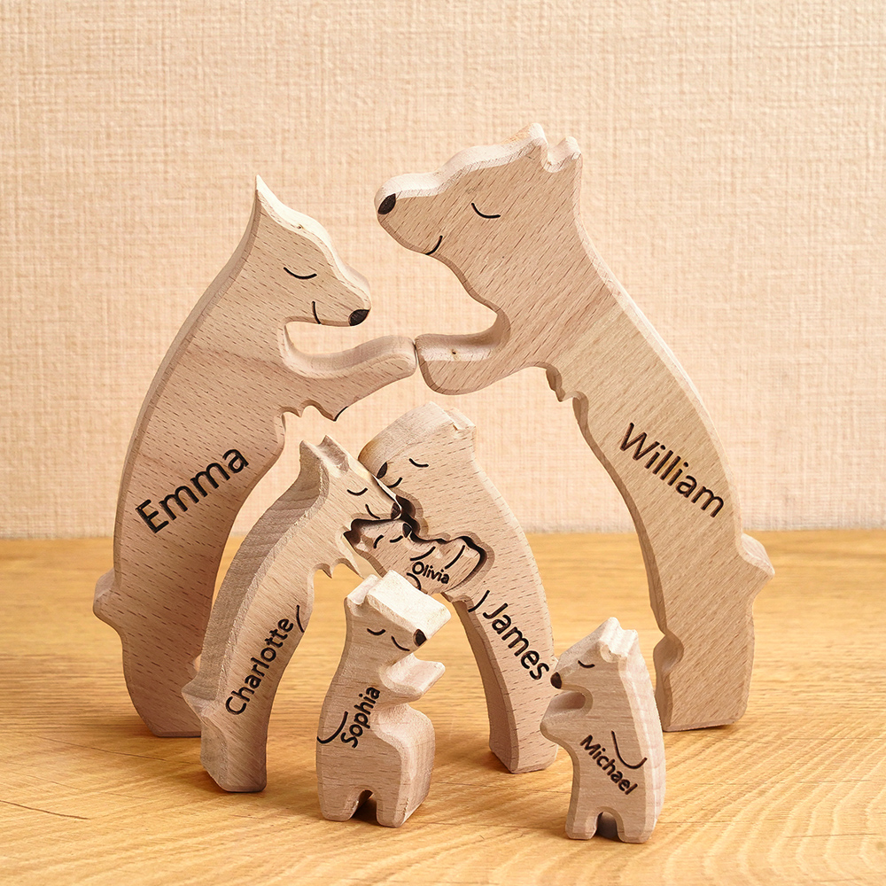 Puzzle Personalizzato Per Famiglie Con Orsi In Legno, Nomi Personalizzati, Regali Per Decorazioni Per La Casa-Blongser