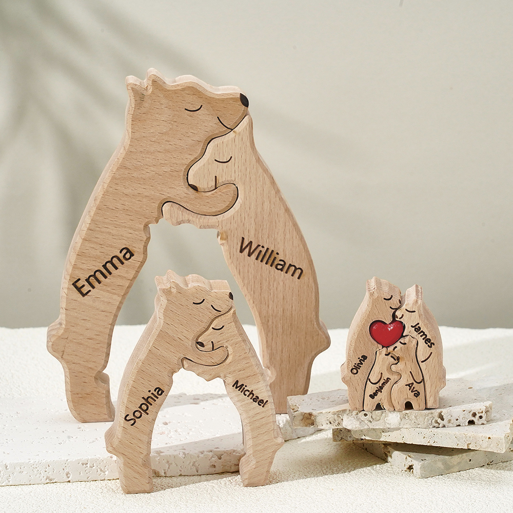 Puzzle Personalizzato Per Famiglie Con Orsi In Legno, Nomi Personalizzati, Regali Per Decorazioni Per La Casa-Blongser