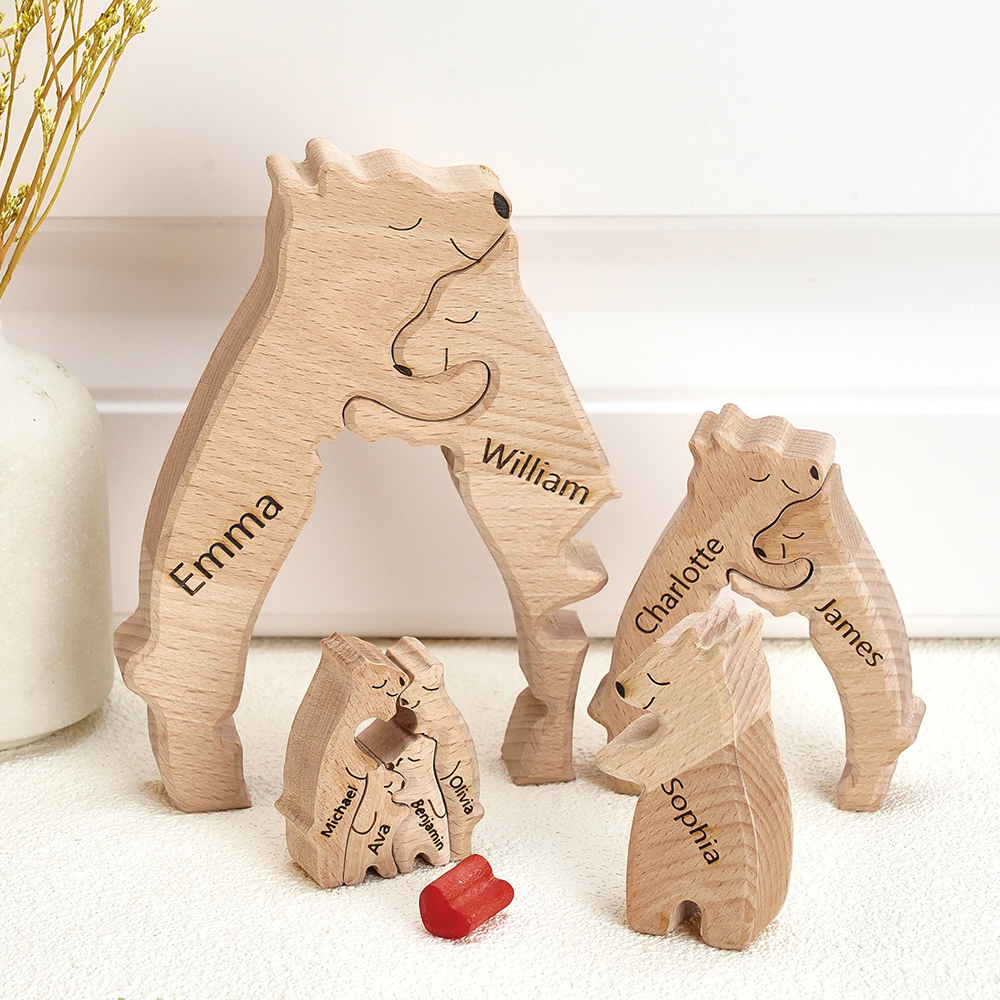 Puzzle Personalizzato Per Famiglie Con Orsi In Legno, Nomi Personalizzati, Regali Per Decorazioni Per La Casa-Blongser