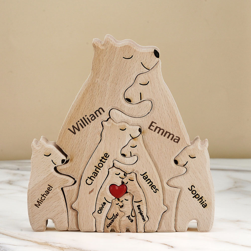 Puzzle Personalizzato Per Famiglie Con Orsi In Legno, Nomi Personalizzati, Regali Per Decorazioni Per La Casa-Blongser