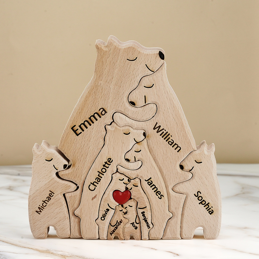 Puzzle Personalizzato Per Famiglie Con Orsi In Legno, Nomi Personalizzati, Regali Per Decorazioni Per La Casa-Blongser