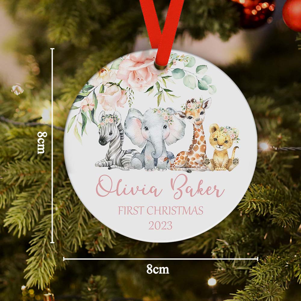 Baby's First Christmas Custom Name Ornament with Cute Wild Animals 2023 Christmas Gift-Blongser