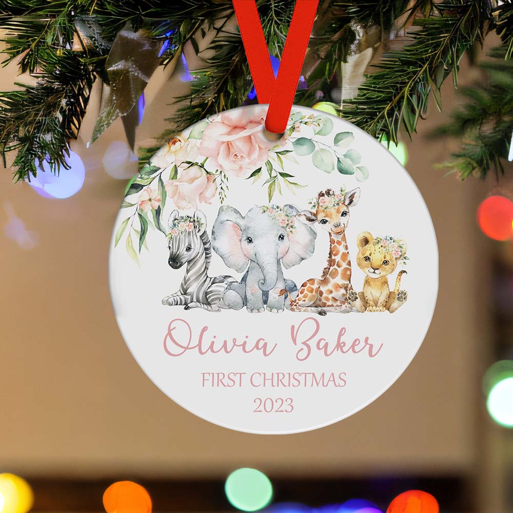Baby's First Christmas Custom Name Ornament with Cute Wild Animals 2023 Christmas Gift-Blongser