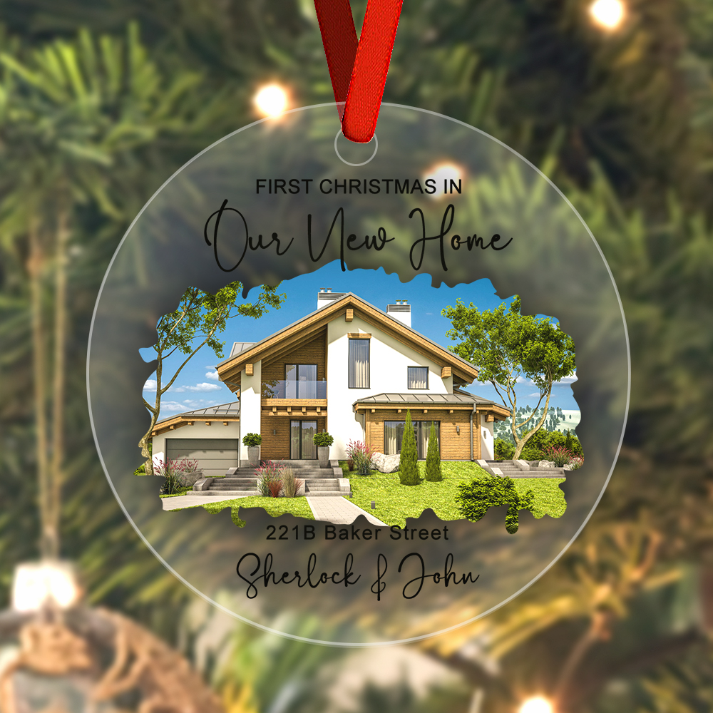 Personalized New Home Photo Hanging Ornament - Custom Watercolor Housewarming Gift-Blongser