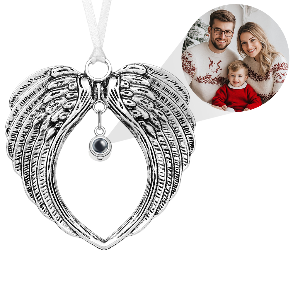 Personalized Photo Projection Ornaments Wings Memorial Christmas Tree Ornaments Christmas Gifts-Blongser