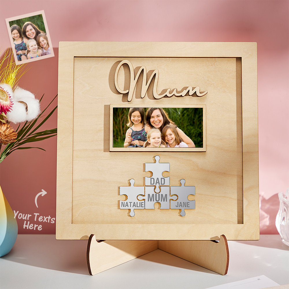 Custom Photo Engraved Ornament Mother's Day Puzzle Wooden Commemorate Gifts-Blongser