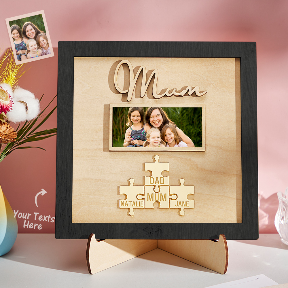 Custom Photo Engraved Ornament Mother's Day Puzzle Wooden Commemorate Gifts-Blongser