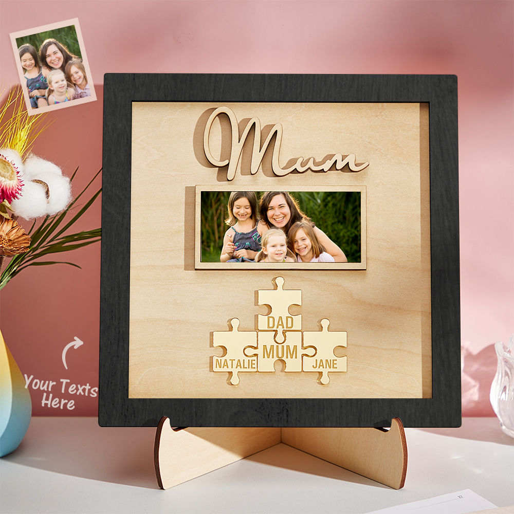 Custom Photo Engraved Ornament Mother's Day Puzzle Wooden Commemorate Gifts-Blongser