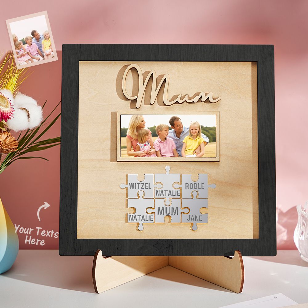 Custom Photo Engraved Ornament Mother's Day Puzzle Wooden Commemorate Gifts-Blongser