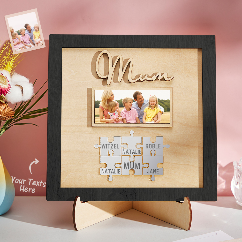 Custom Photo Engraved Ornament Mother's Day Puzzle Wooden Commemorate Gifts-Blongser