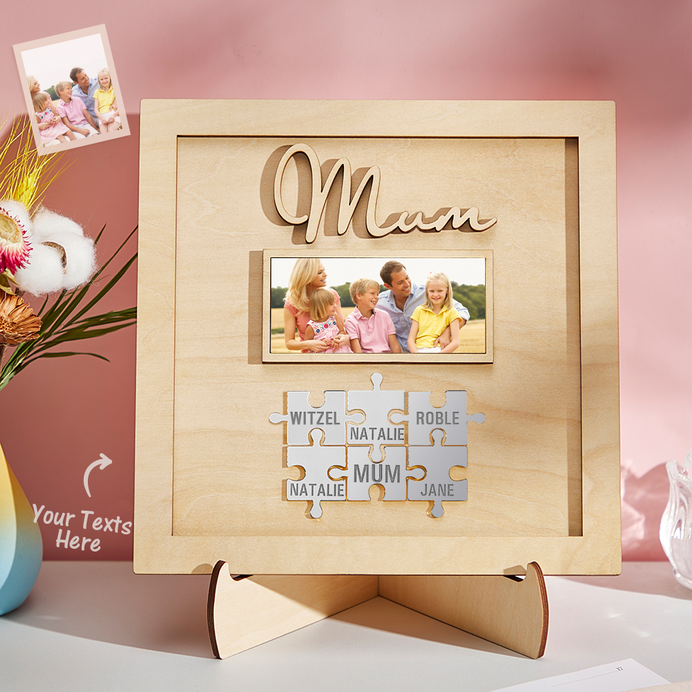 Custom Photo Engraved Ornament Mother's Day Puzzle Wooden Commemorate Gifts-Blongser