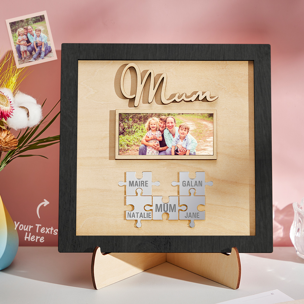Custom Photo Engraved Ornament Mother's Day Puzzle Wooden Commemorate Gifts-Blongser