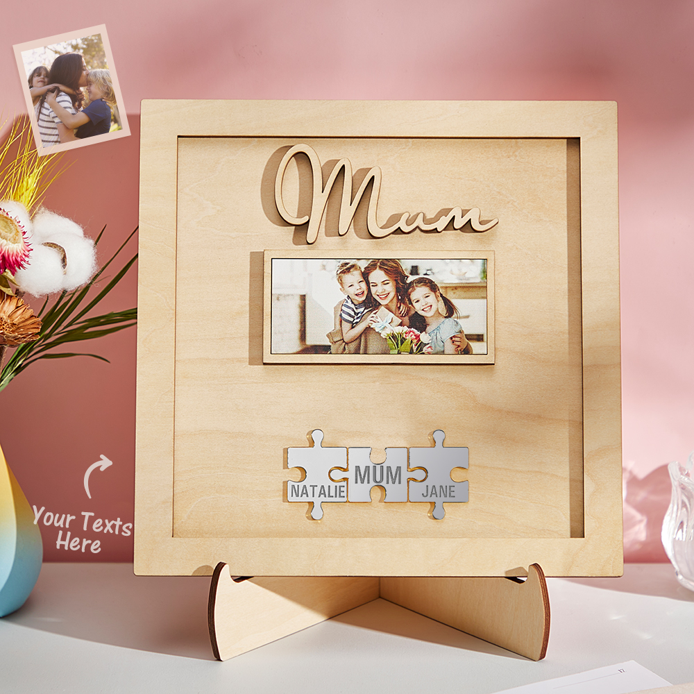 Custom Photo Engraved Ornament Mother's Day Puzzle Wooden Commemorate Gifts-Blongser