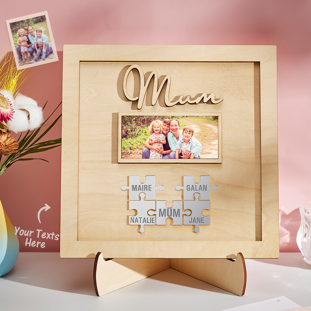 Custom Photo Engraved Ornament Mother's Day Puzzle Wooden Commemorate Gifts-Blongser