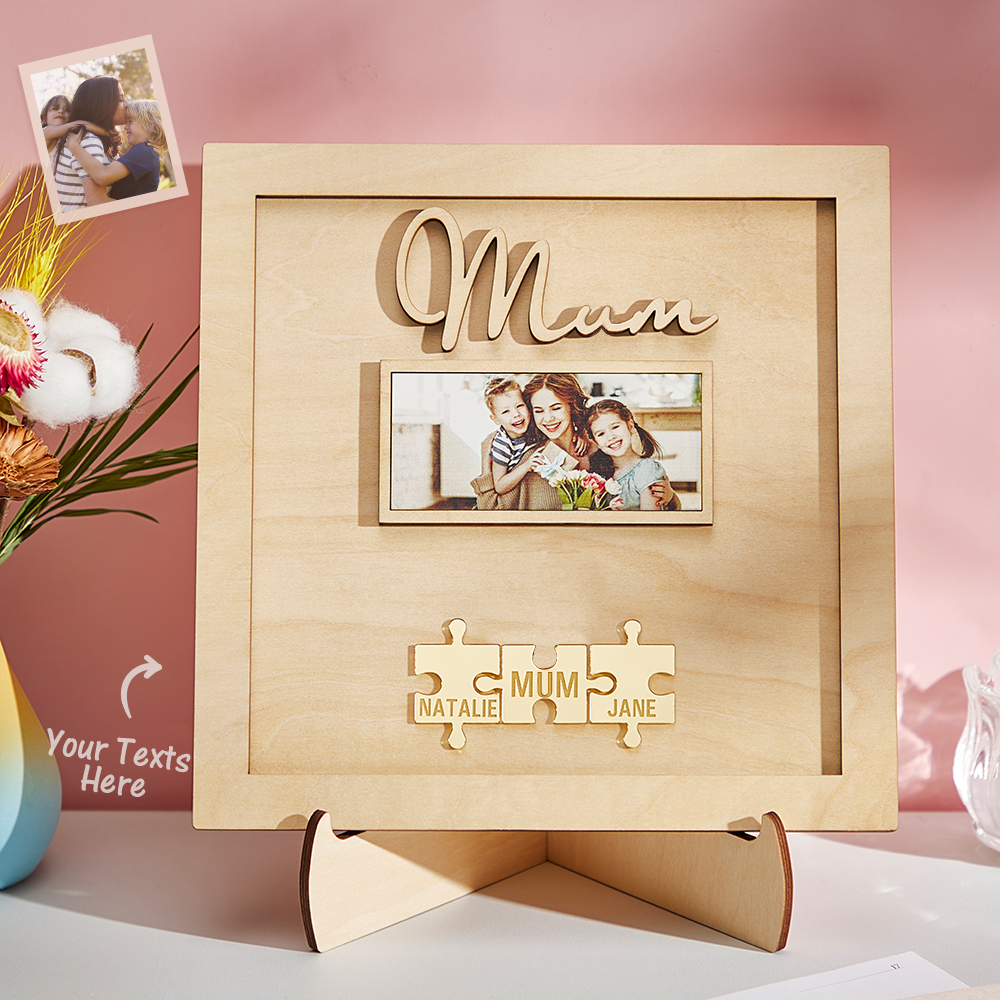 Custom Photo Engraved Ornament Mother's Day Puzzle Wooden Commemorate Gifts-Blongser