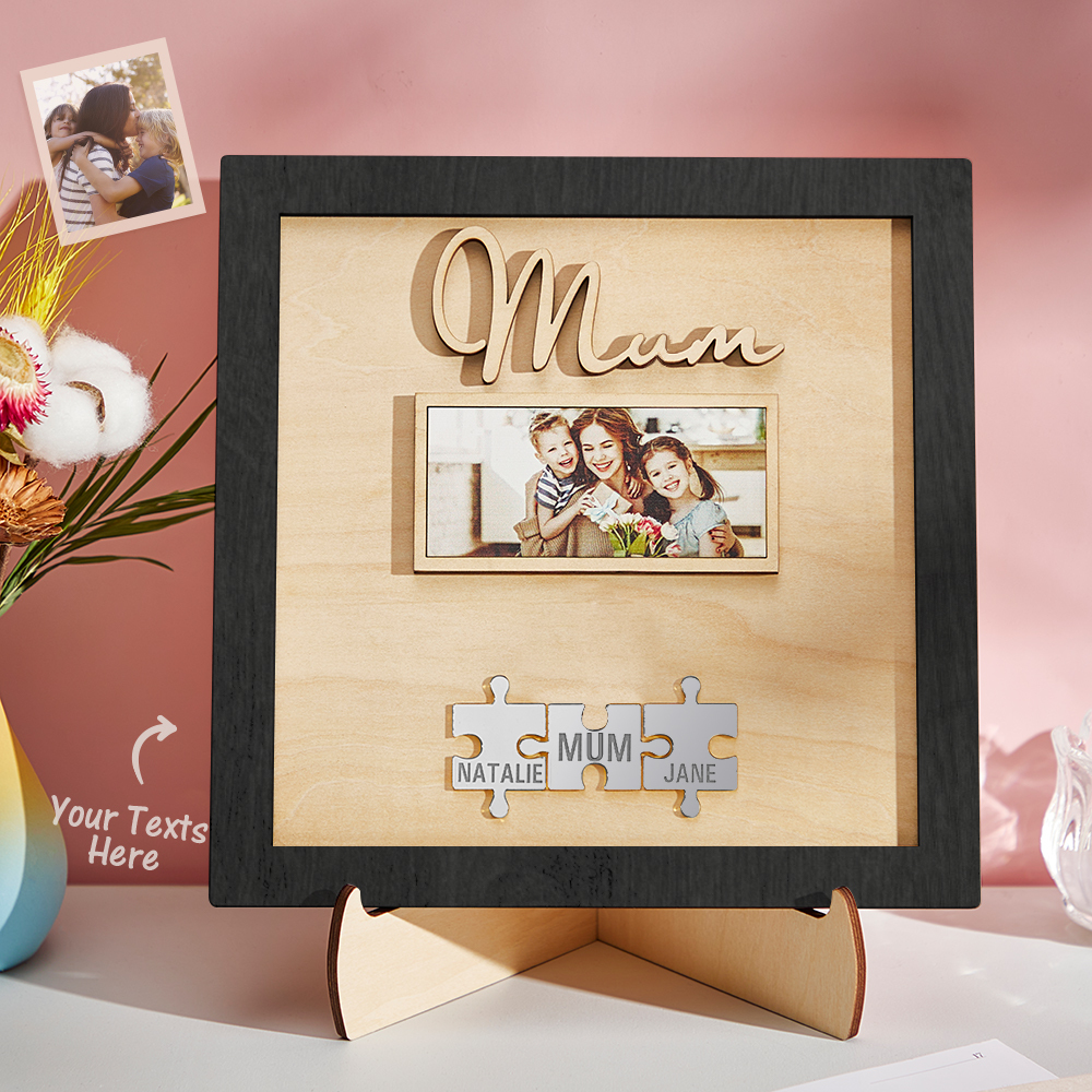 Custom Photo Engraved Ornament Mother's Day Puzzle Wooden Commemorate Gifts-Blongser