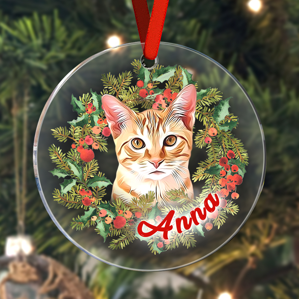 Personalized Pet Photo Christmas Ornament with Name Pet Ornament Gifts for Pet Lovers-Blongser