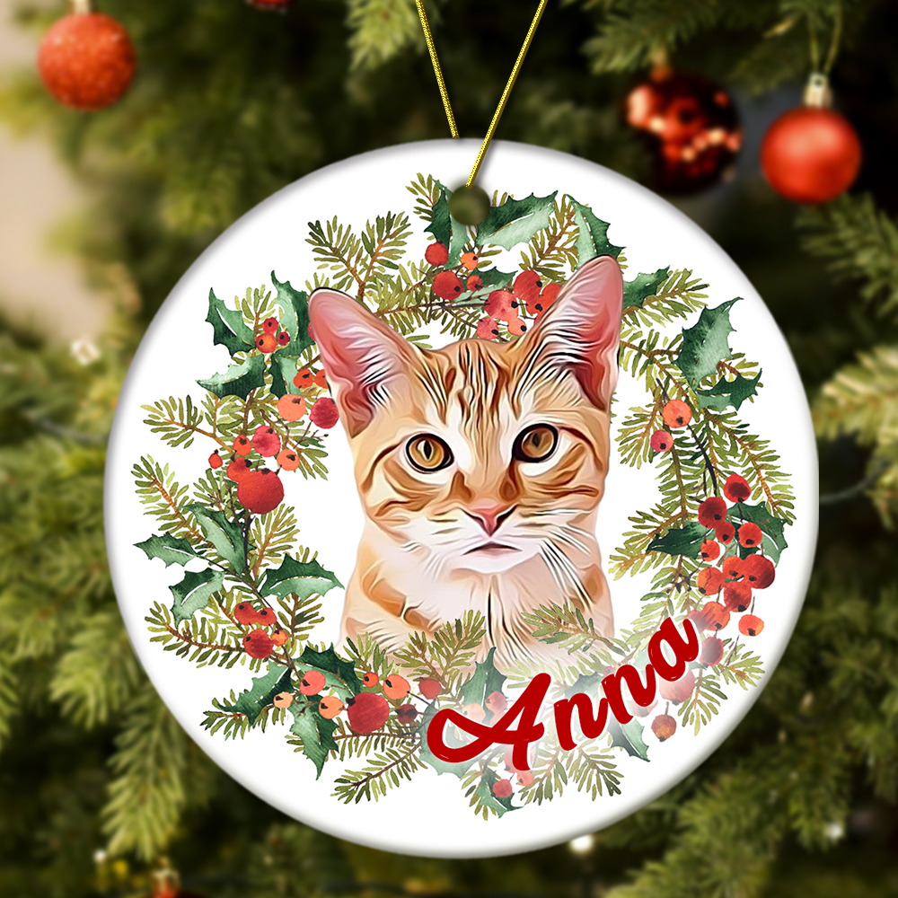 Personalized Pet Photo Christmas Ornament with Name Pet Ornament Gifts for Pet Lovers-Blongser