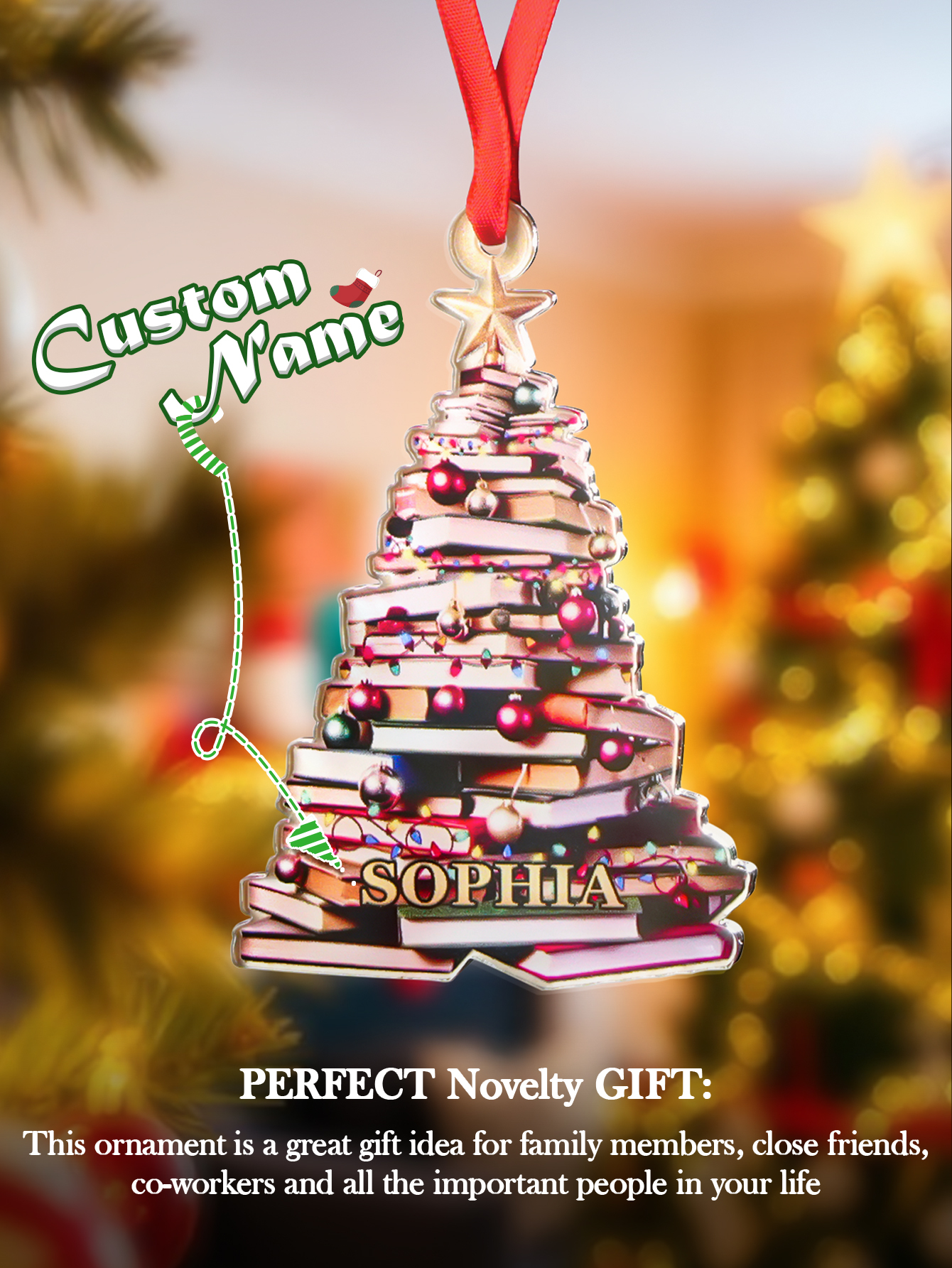 Personalized Christmas Book Tree Name Ornament Christmas Decoration Gift for Book Lover-Blongser