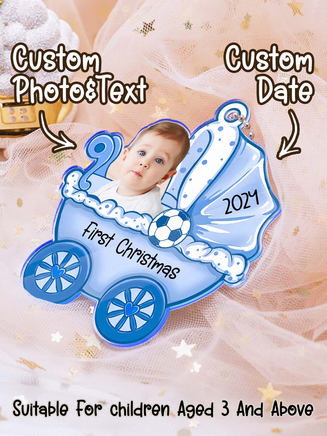 Personalized Baby's Carriage Ornament Photo Christmas Ornament Gift for Baby-Blongser