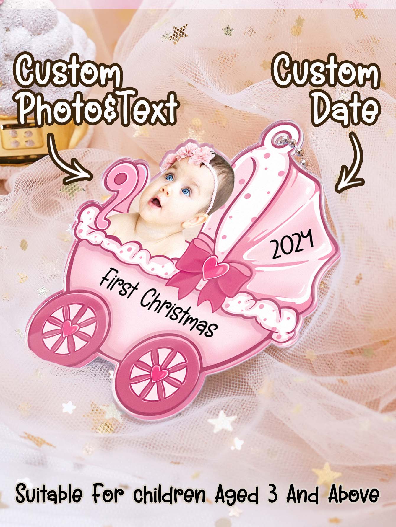 Personalized Baby's Carriage Ornament Photo Christmas Ornament Gift for Baby-Blongser