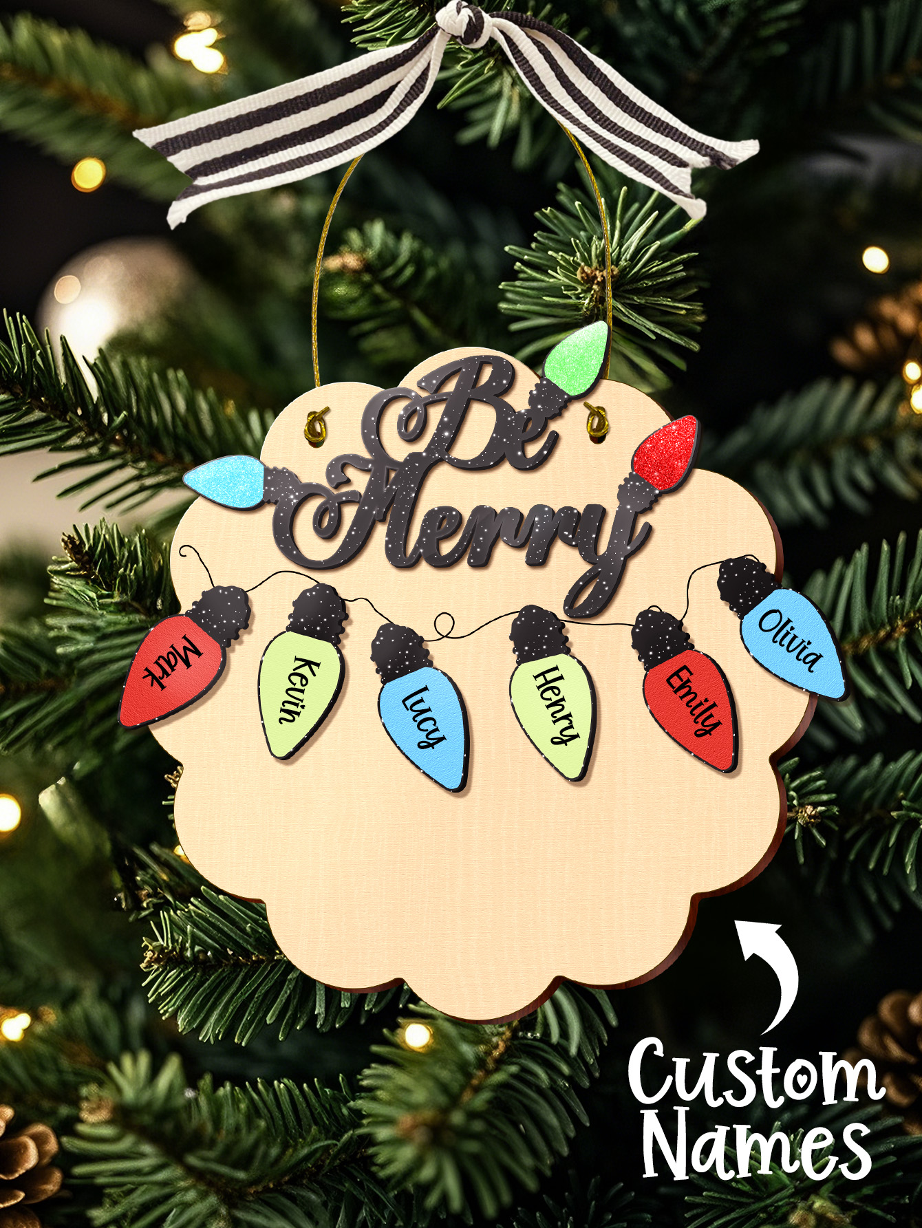 Personalized Family Christmas Ornament with Name Light Bulb Ornament Christmas Gift for Family-Blongser