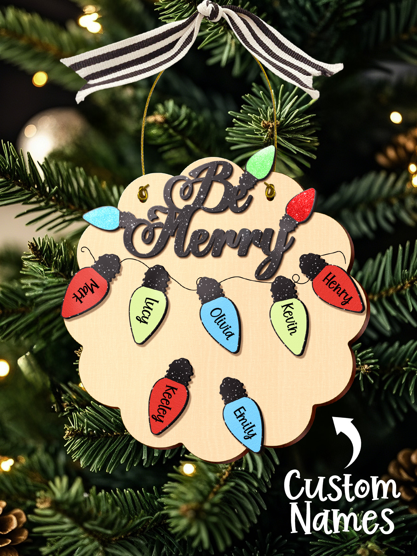 Personalized Family Christmas Ornament with Name Light Bulb Ornament Christmas Gift for Family-Blongser