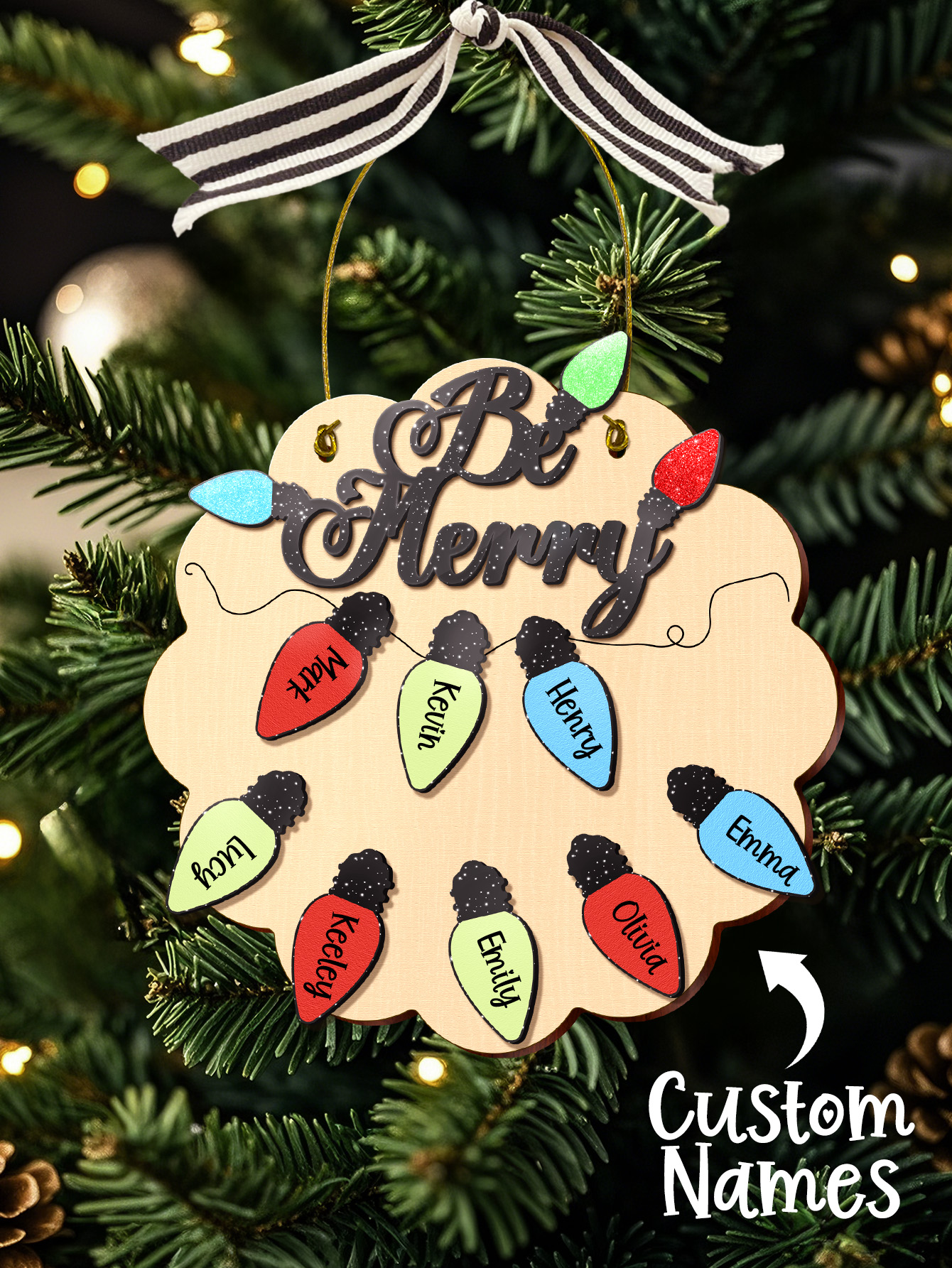 Personalized Family Christmas Ornament with Name Light Bulb Ornament Christmas Gift for Family-Blongser