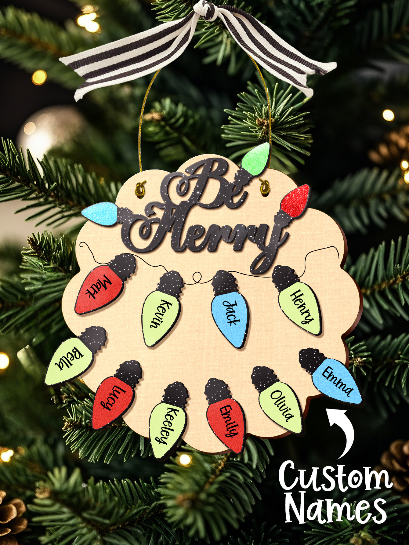 Personalized Family Christmas Ornament with Name Light Bulb Ornament Christmas Gift for Family-Blongser