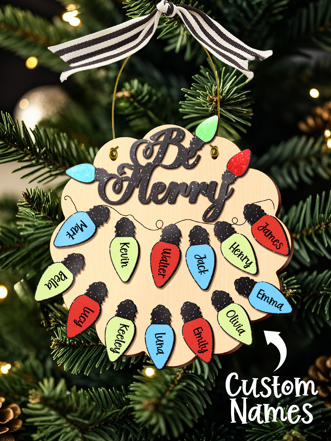 Personalized Family Christmas Ornament with Name Light Bulb Ornament Christmas Gift for Family-Blongser