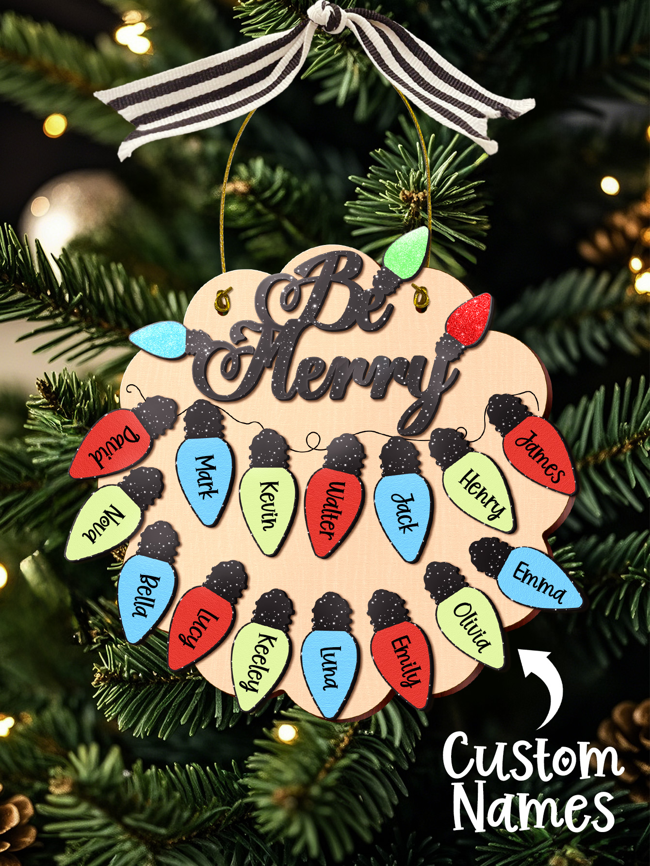 Personalized Family Christmas Ornament with Name Light Bulb Ornament Christmas Gift for Family-Blongser