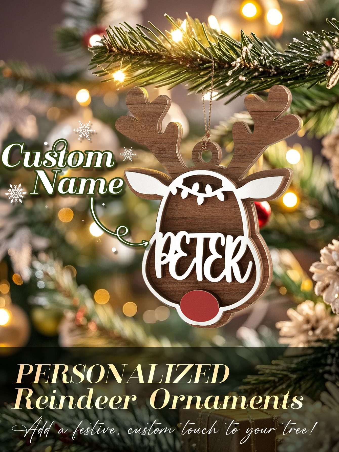 Personalized Reindeer Ornament with Name Christmas Tree Decorations Gift-Blongser