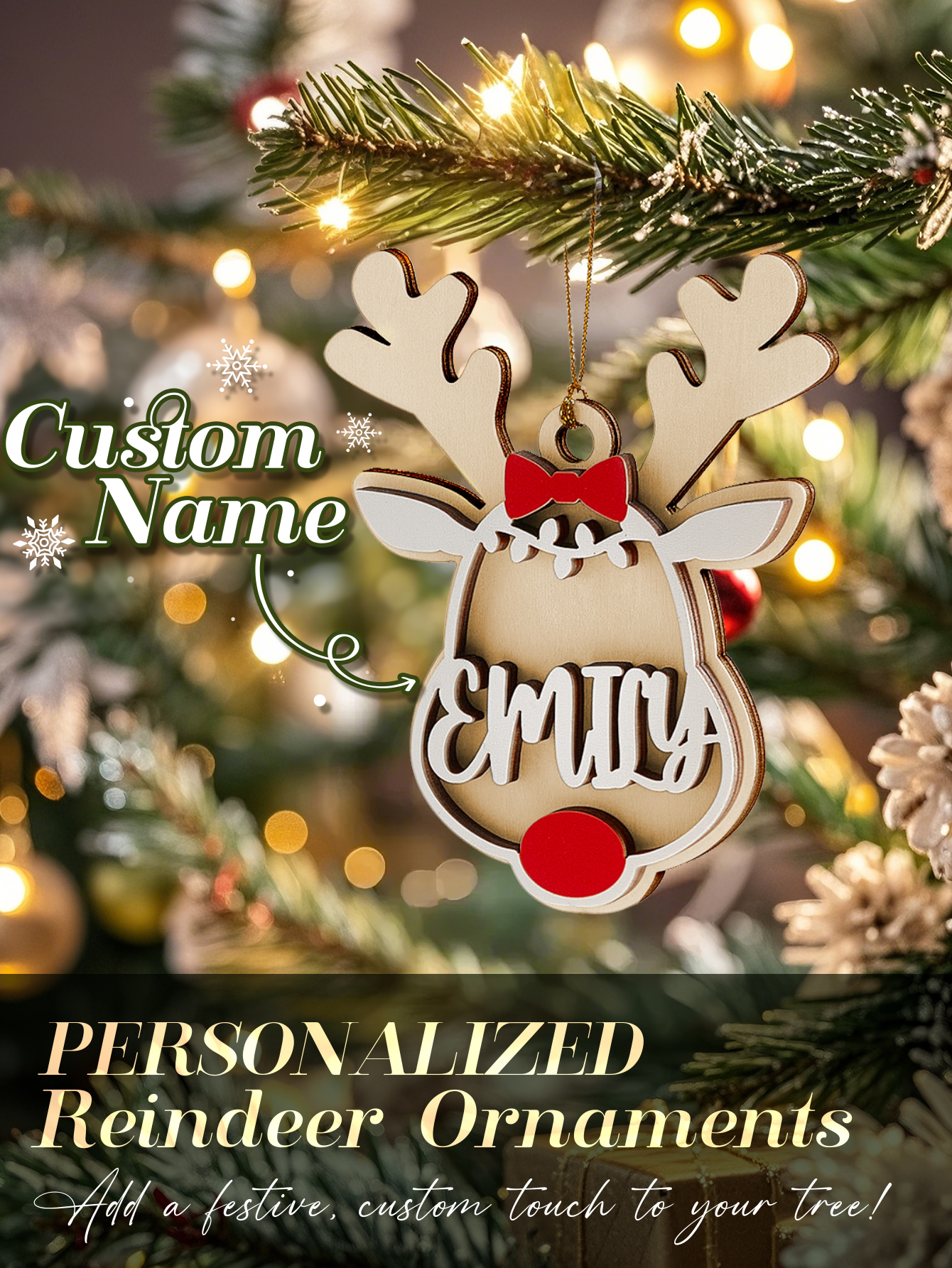 Personalized Reindeer Ornament with Name Christmas Tree Decorations Gift-Blongser