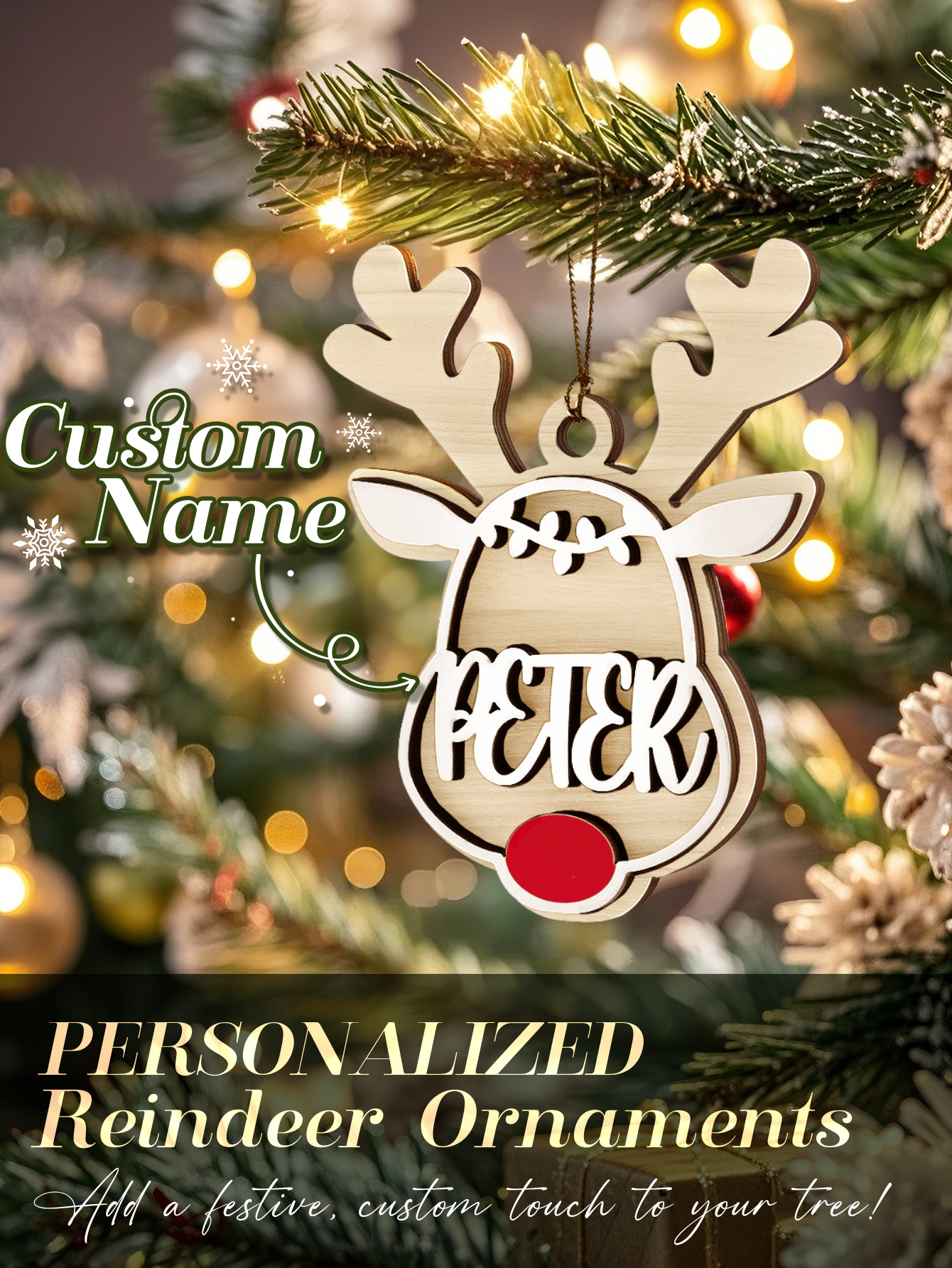 Personalized Reindeer Ornament with Name Christmas Tree Decorations Gift-Blongser