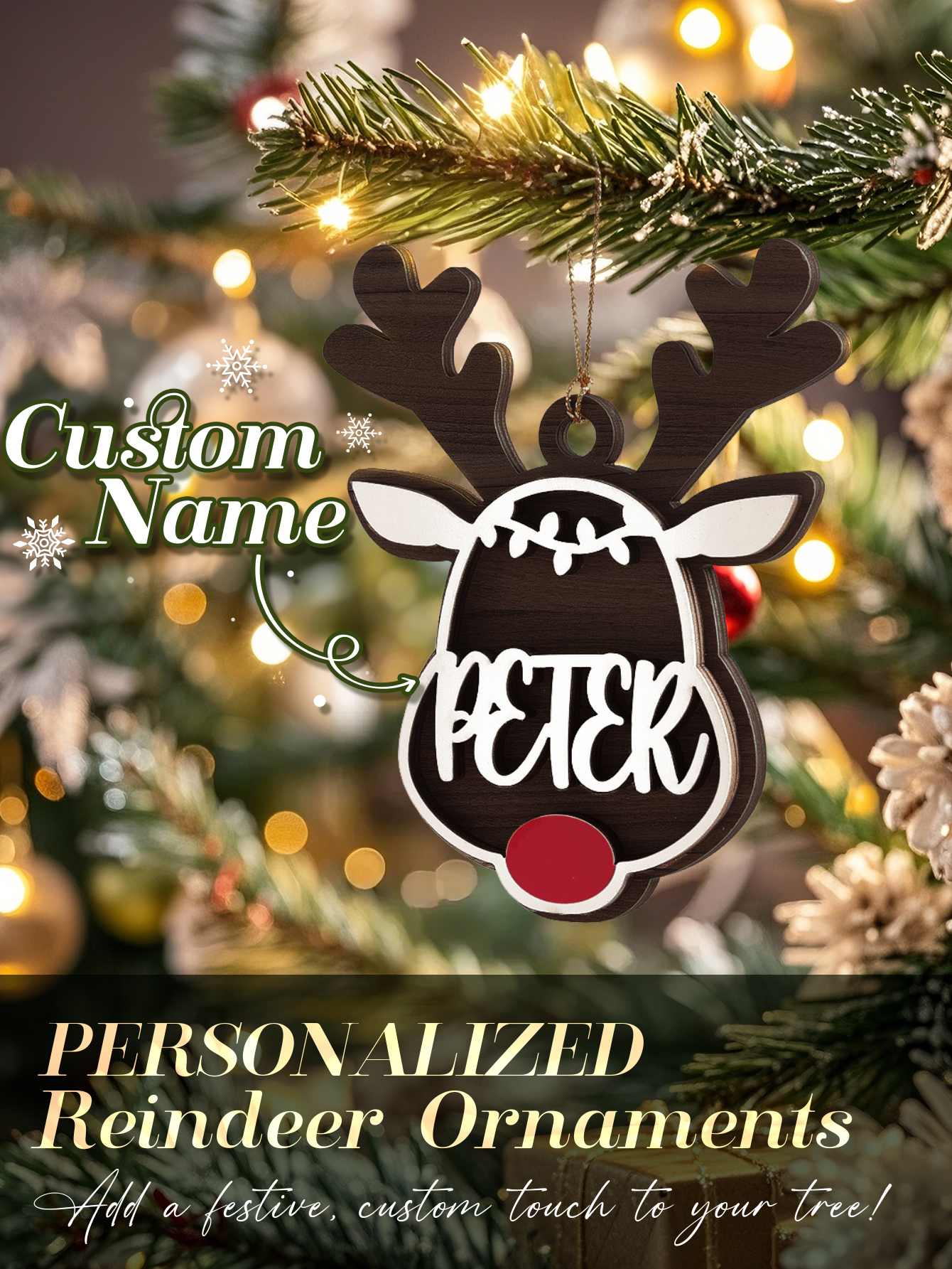 Personalized Reindeer Ornament with Name Christmas Tree Decorations Gift-Blongser