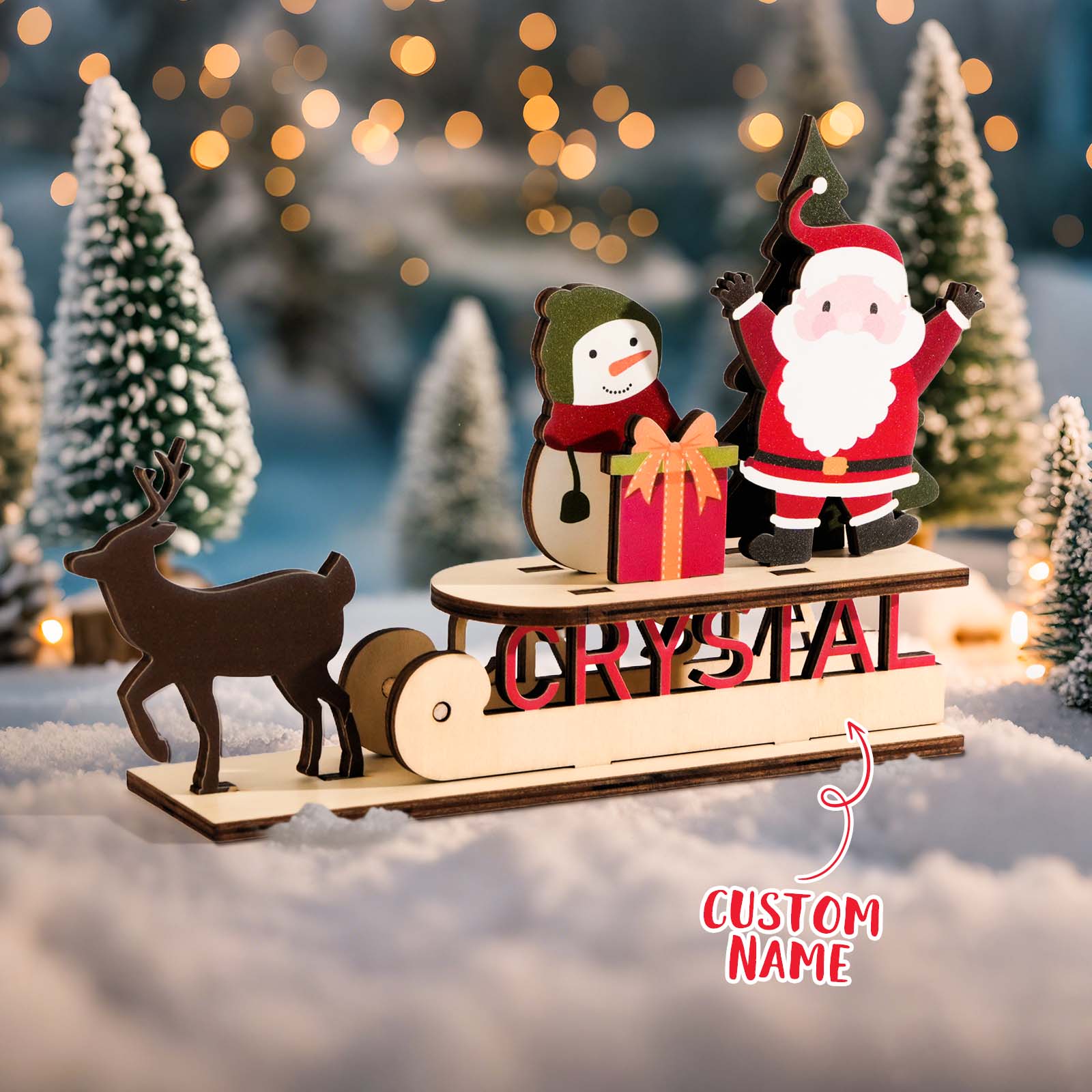Personalized Christmas Sleigh Wooden Ornaments with Name Christmas Decoration Gift-Blongser