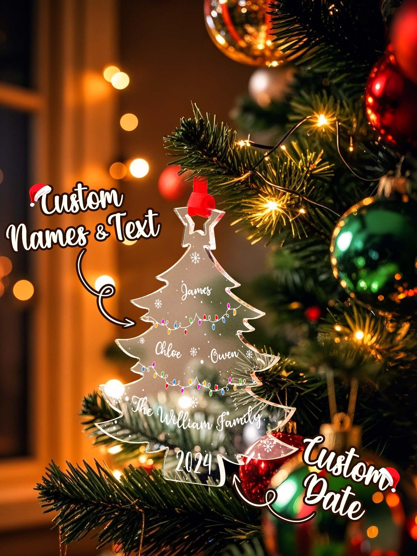 Personalized Christmas Tree Ornament with Family Names Acrylic Ornament for Christmas Gifts-Blongser